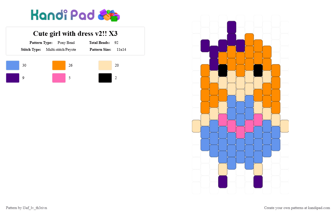 X3 Pattern Designs Cute girl with dress v2!! X3 Pony Bead Pattern - Kandi Pad | Kandi ...