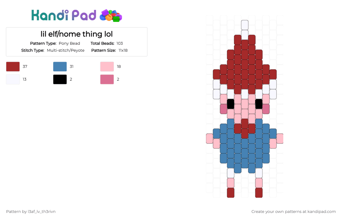 lil elf/nome thing lol - Pony Bead Pattern by l3af_lv_th3rivn on Kandi Pad - red,blue,elf,nome,white,cute,thing,lol