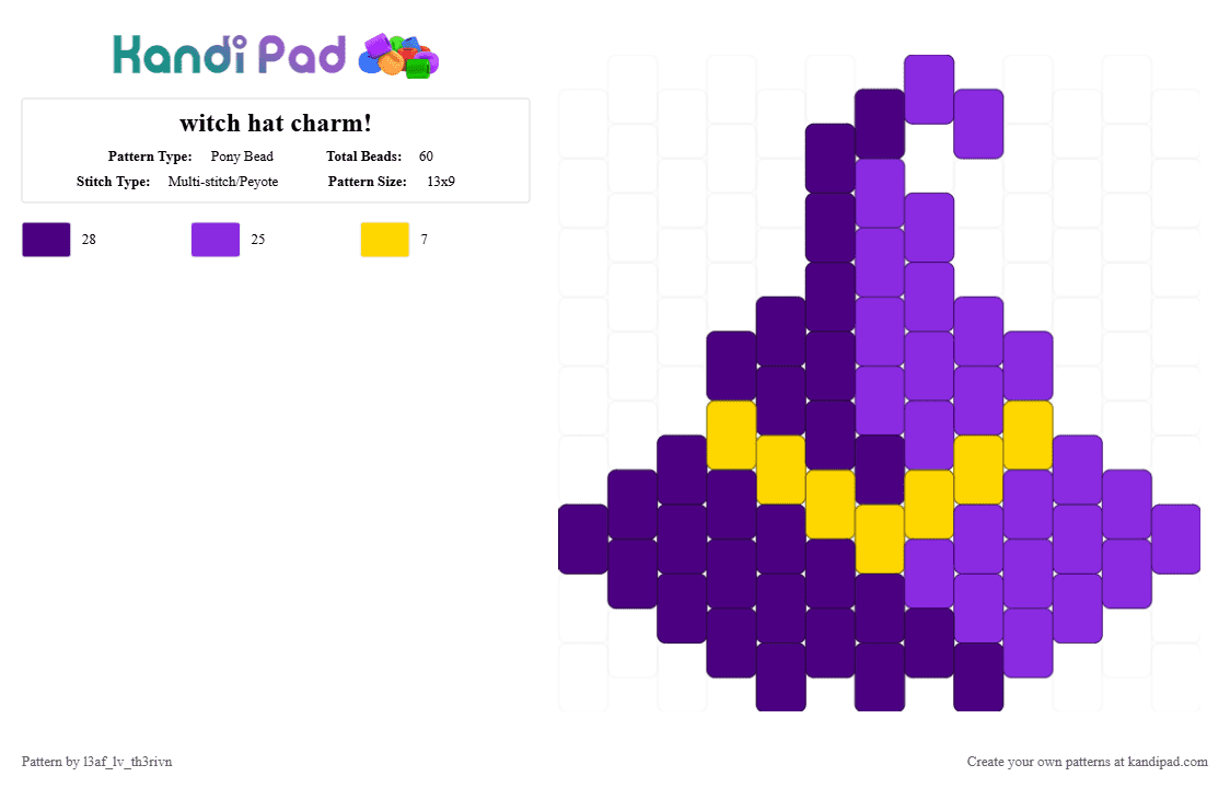witch hat charm! - Pony Bead Pattern by l3af_lv_th3rivn on Kandi Pad - purple,witch,hat,witch hat,charm,charms,halloween