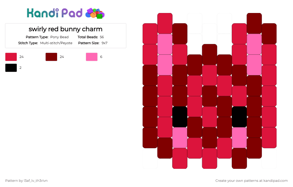 swirly red bunny charm - Pony Bead Pattern by l3af_lv_th3rivn on Kandi Pad - red,brown,bunny,rabbit,charm,swirl,cotdswirls