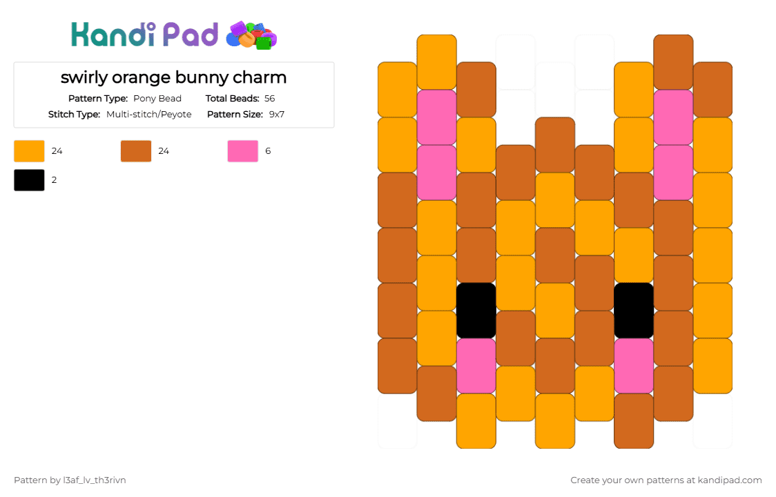 swirly orange bunny charm - Pony Bead Pattern by l3af_lv_th3rivn on Kandi Pad - orange,bunny,rabbit,charm,swirl,cotdswirls