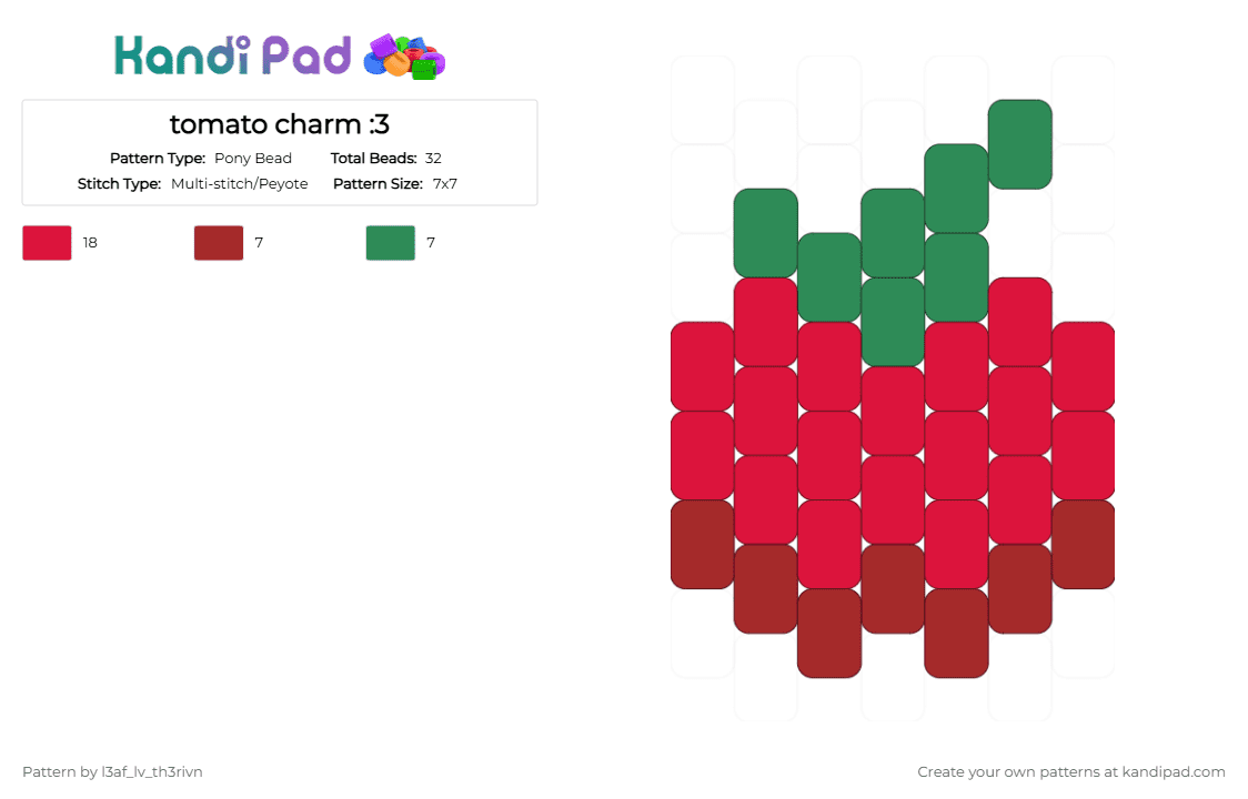 tomato charm :3 - Pony Bead Pattern by l3af_lv_th3rivn on Kandi Pad - red,cotdorganic,tomato,green,organic,charm,tomatoe,tomatoes
