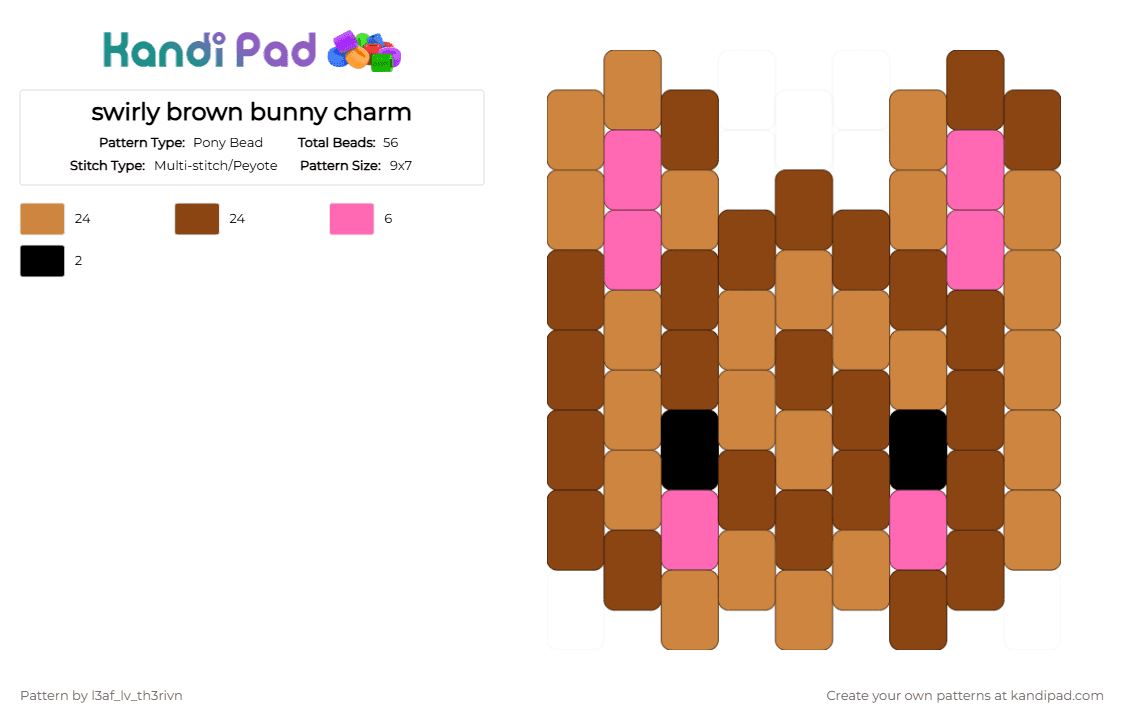 swirly brown bunny charm - Pony Bead Pattern by l3af_lv_th3rivn on Kandi Pad - orange,red,bunny,rabbit,charm,swirl,cotdswirls,brown
