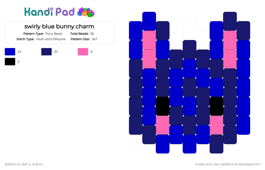 swirly blue bunny charm - Pony Bead Pattern by l3af_lv_th3rivn on Kandi Pad - purple,bunny,rabbit,charm,swirl,cotdswirls