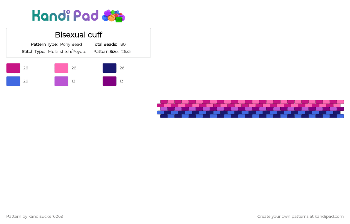 Bisexual cuff - Pony Bead Pattern by kandisucker6069 on Kandi Pad - pink