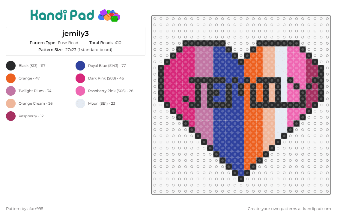 jemily3 - Fuse Bead Pattern by afarr995 on Kandi Pad - jemily,criminal minds,heart,love,tv show,relationship,colorful,pink,blue,orange