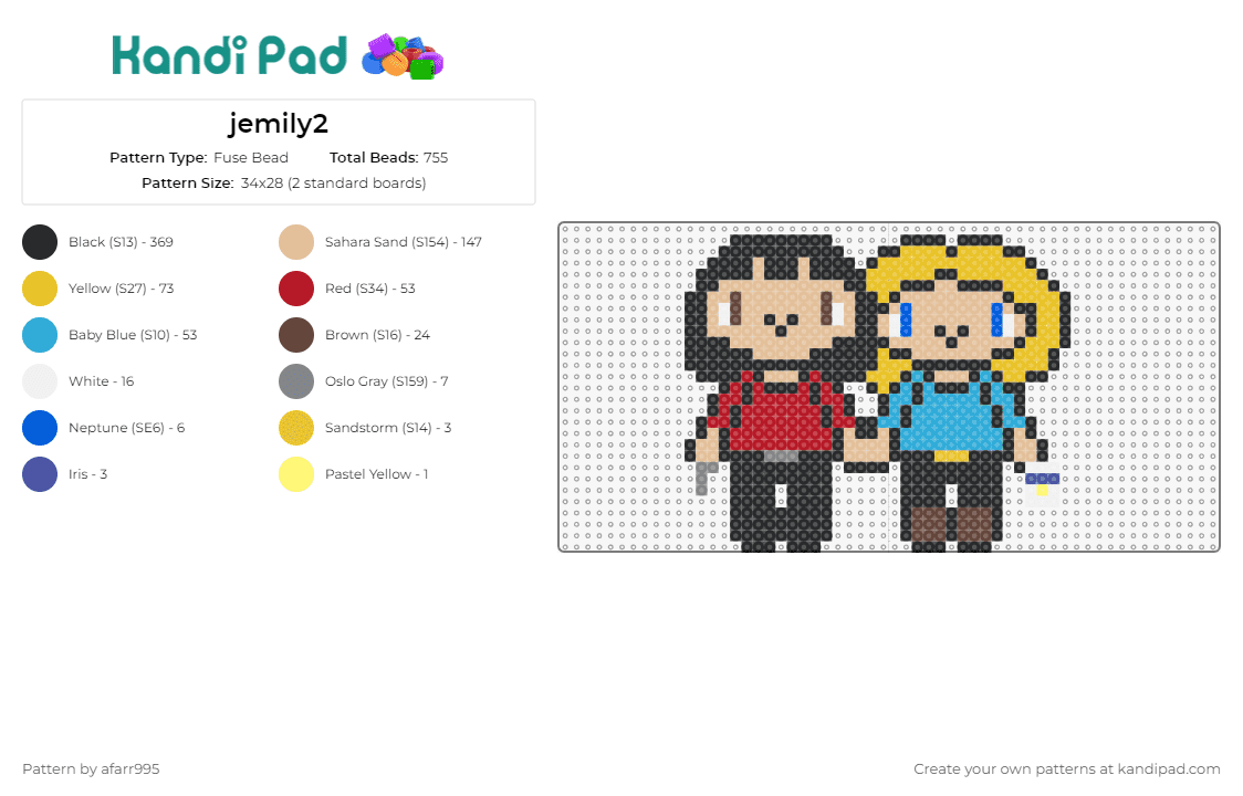 jemily2 - Fuse Bead Pattern by afarr995 on Kandi Pad - jemily,criminal minds,tv show,characters,relationship,red,light blue,black,yellow