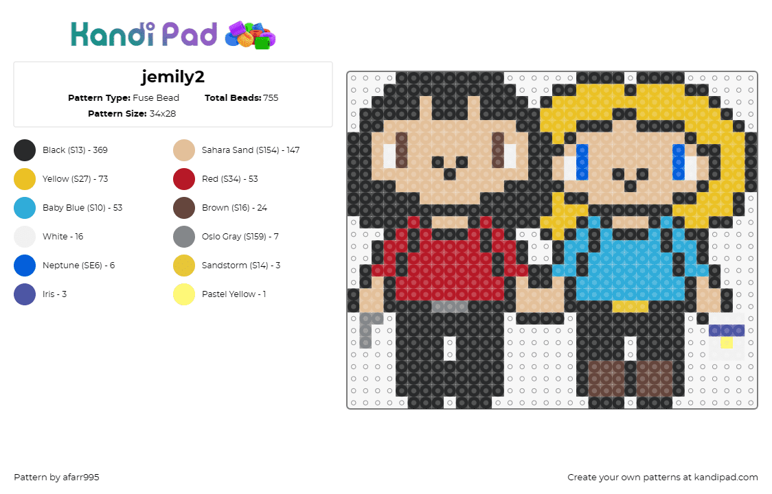 jemily2 - Fuse Bead Pattern by afarr995 on Kandi Pad - jemily,criminal minds,tv show,characters,relationship,red,light blue,black,yello