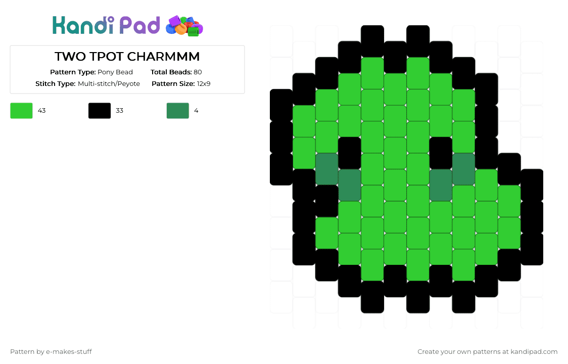 TWO TPOT CHARMMM - Pony Bead Pattern by e-makes-stuff on Kandi Pad - bfdi, black, green, osc, tpot