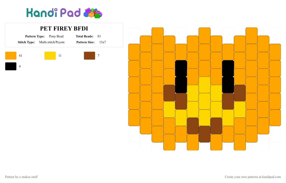 PET FIREY BFDI - Pony Bead Pattern by e-makes-stuff on Kandi Pad - orange