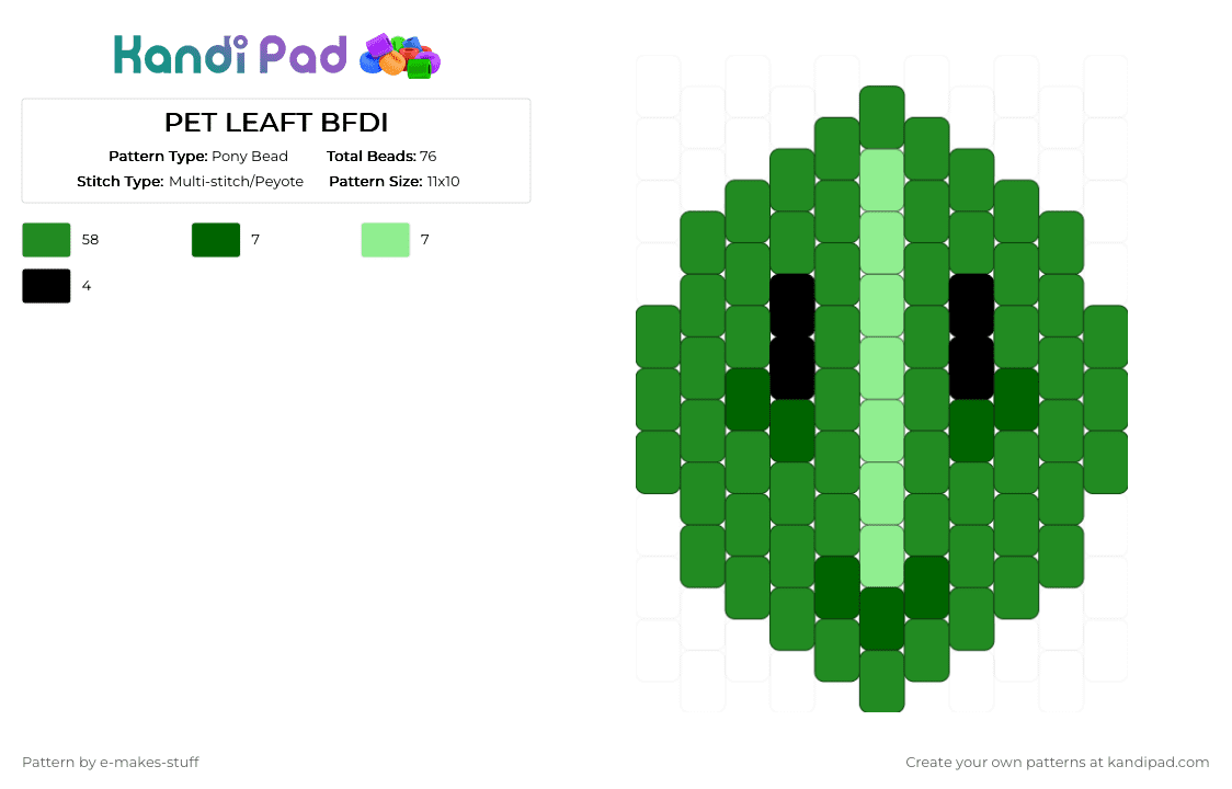 PET LEAFY BFDI Pony Bead Pattern - Kandi Pad | Kandi Patterns, Fuse ...