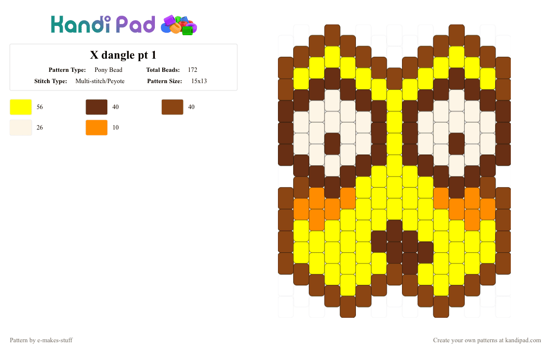 X dangle pt 1 - Pony Bead Pattern by e-makes-stuff on Kandi Pad - brown, red, yellow
