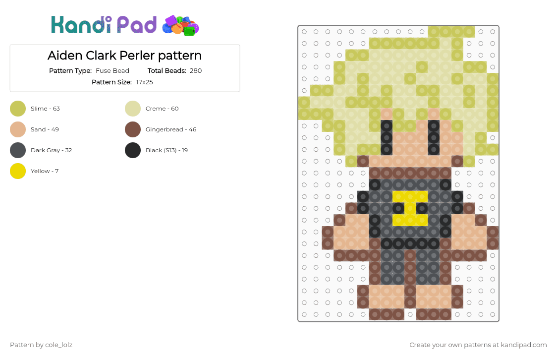 Aiden Clark Perler pattern - Fuse Bead Pattern by cole_lolz on Kandi Pad - green,yellow,beige