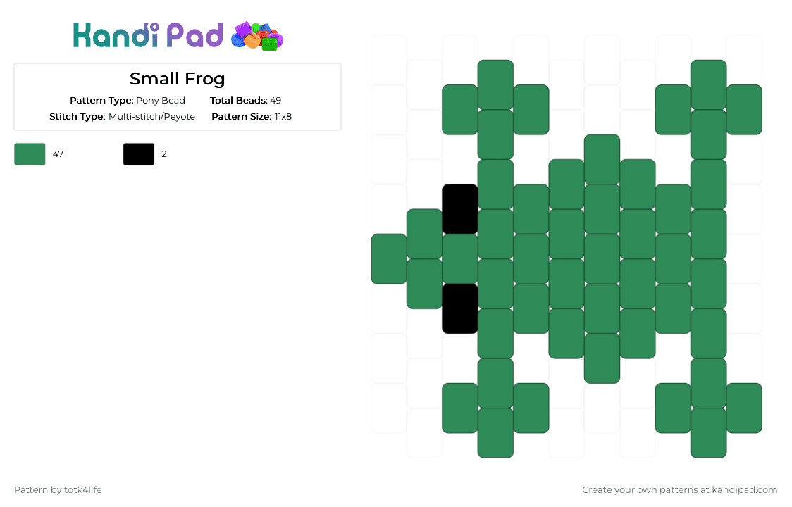 Small Frog - Pony Bead Pattern by totk4life on Kandi Pad - animal, frog, green, small, swamp