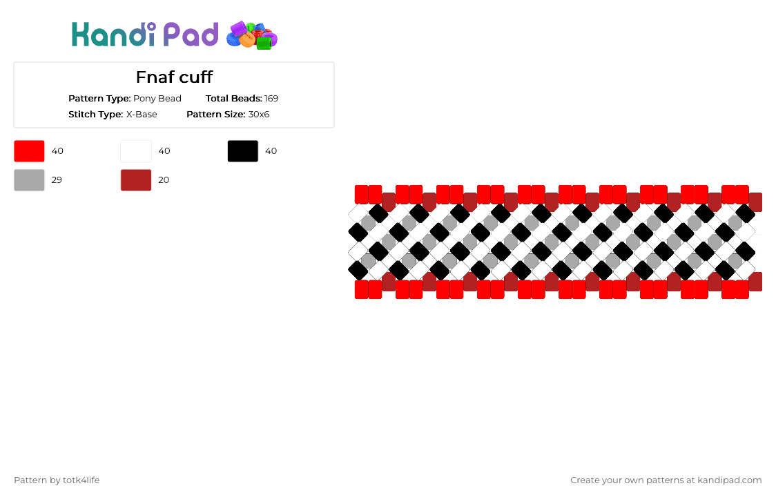 Fnaf cuff - Pony Bead Pattern by totk4life on Kandi Pad - red,beige,fnaf,cuff,xbase