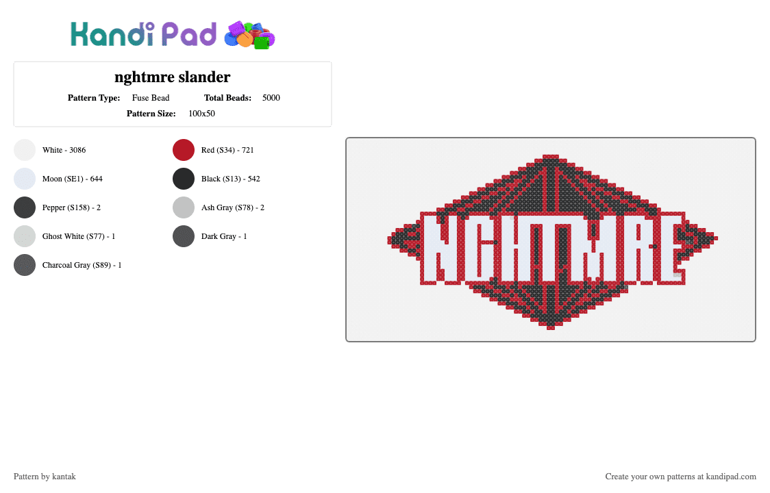 nghtmre slander - Fuse Bead Pattern by kantak on Kandi Pad - white,red