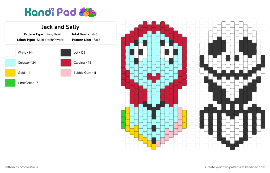 Jack and Sally - Pony Bead Pattern by brookestacia on Kandi Pad - light blue, red