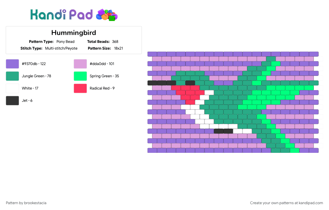 Hummingbird - Pony Bead Pattern by brookestacia on Kandi Pad - pink, purple, teal