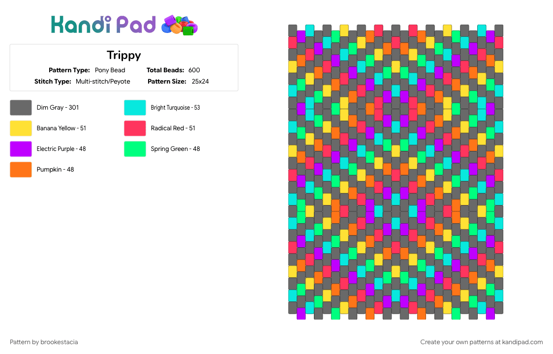 Trippy - Pony Bead Pattern by brookestacia on Kandi Pad - colorful, geometric, gray, panel, rainbow, trippy