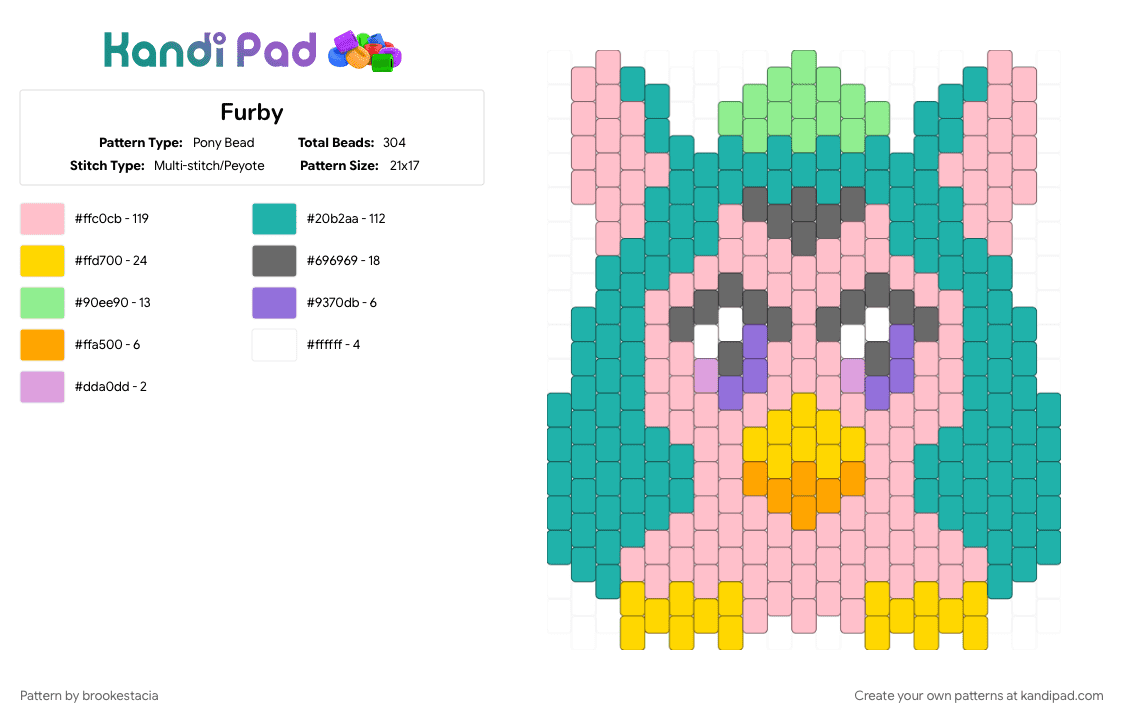 Furby - Pony Bead Pattern by brookestacia on Kandi Pad - 90s, cute, furby, pink, teal
