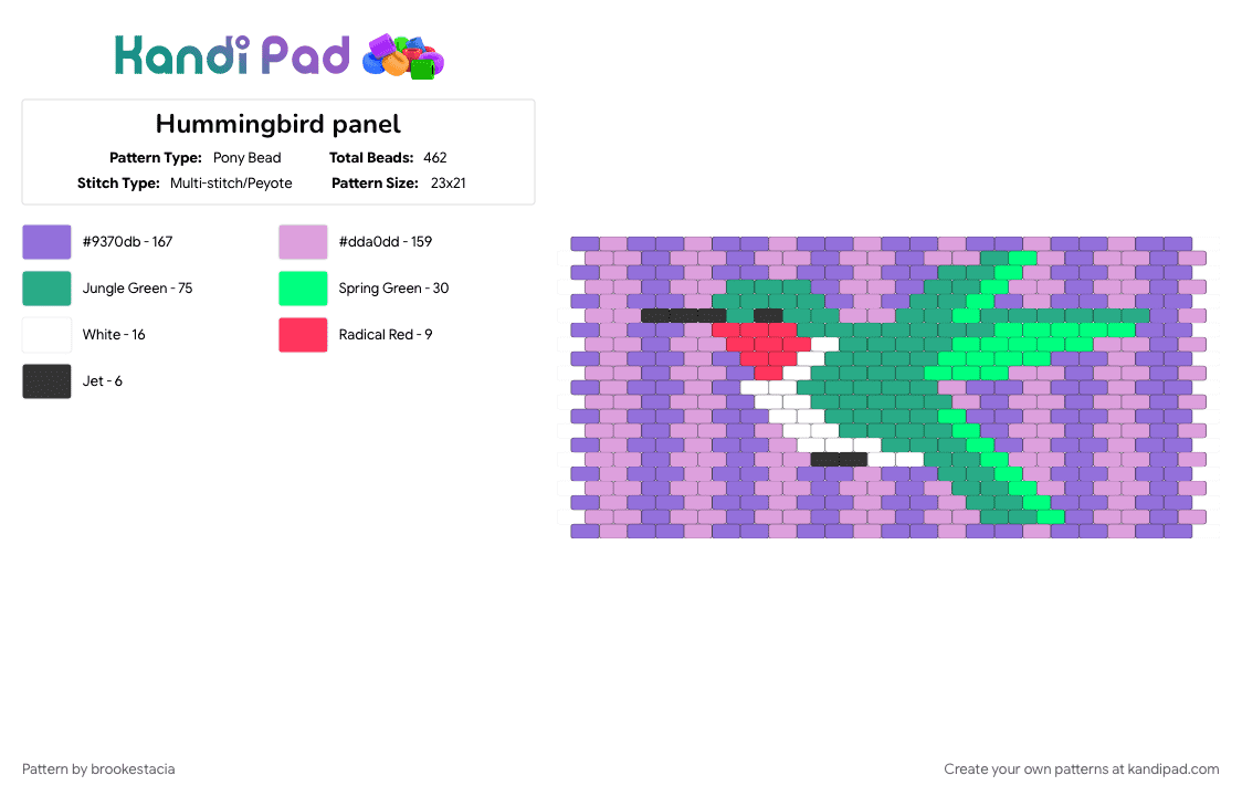 Hummingbird panel - Pony Bead Pattern by brookestacia on Kandi Pad - pink, purple, teal