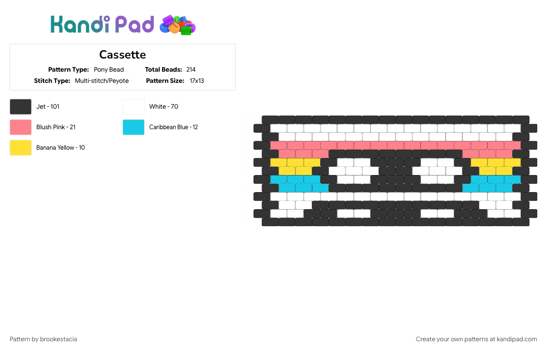 Cassette - Pony Bead Pattern by brookestacia on Kandi Pad - red, white