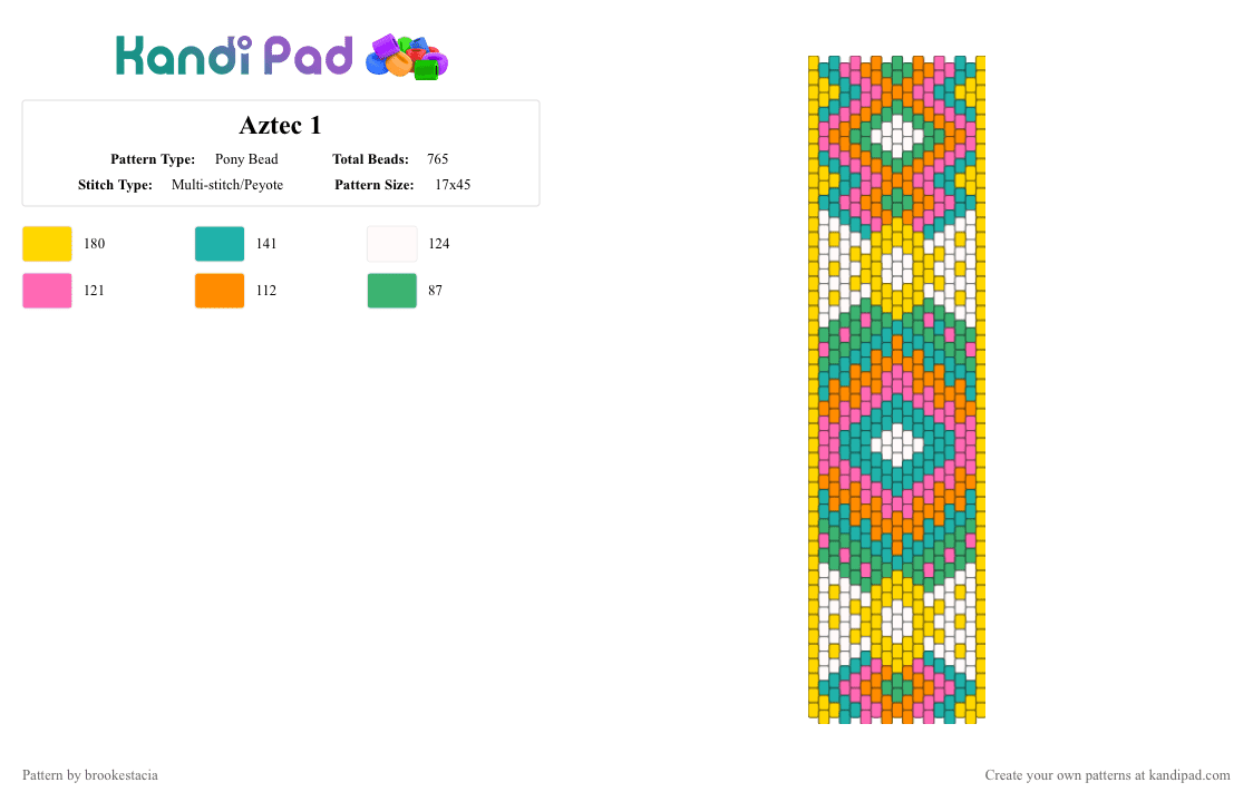 Aztec 1 - Pony Bead Pattern by brookestacia on Kandi Pad - yellow,teal,pink,aztec,pattern