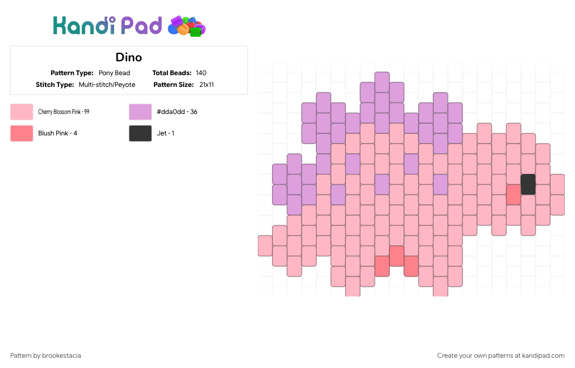 Dino - Pony Bead Pattern by brookestacia on Kandi Pad - pink