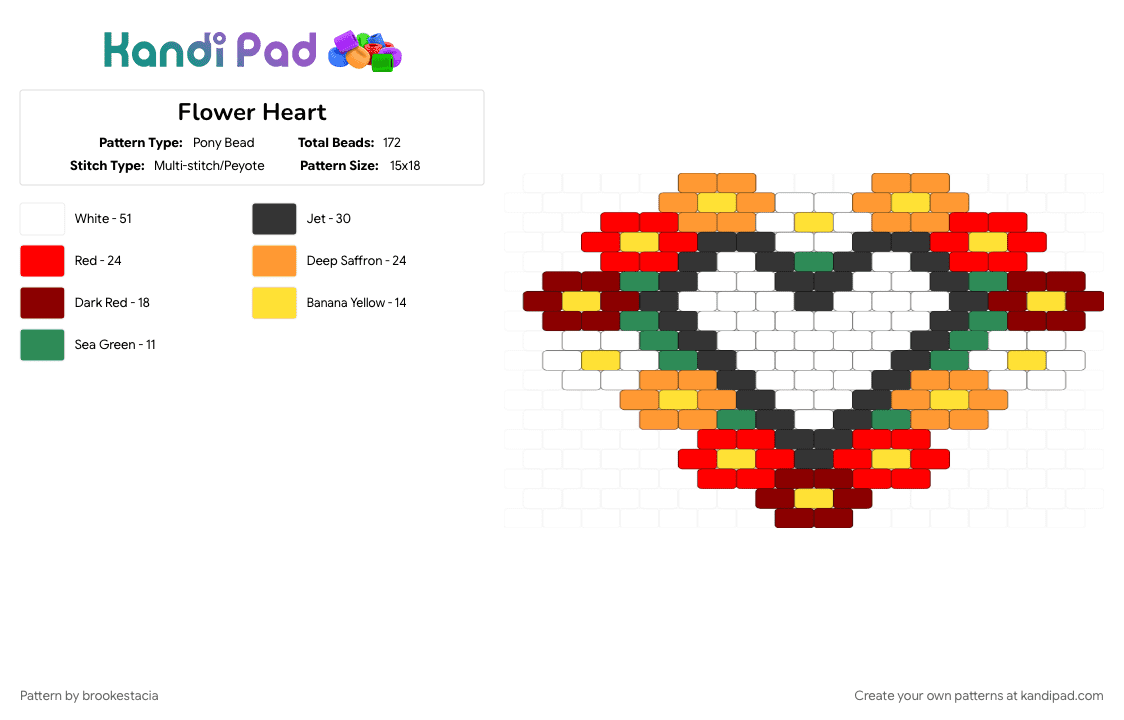 Flower Heart - Pony Bead Pattern by brookestacia on Kandi Pad - orange, red