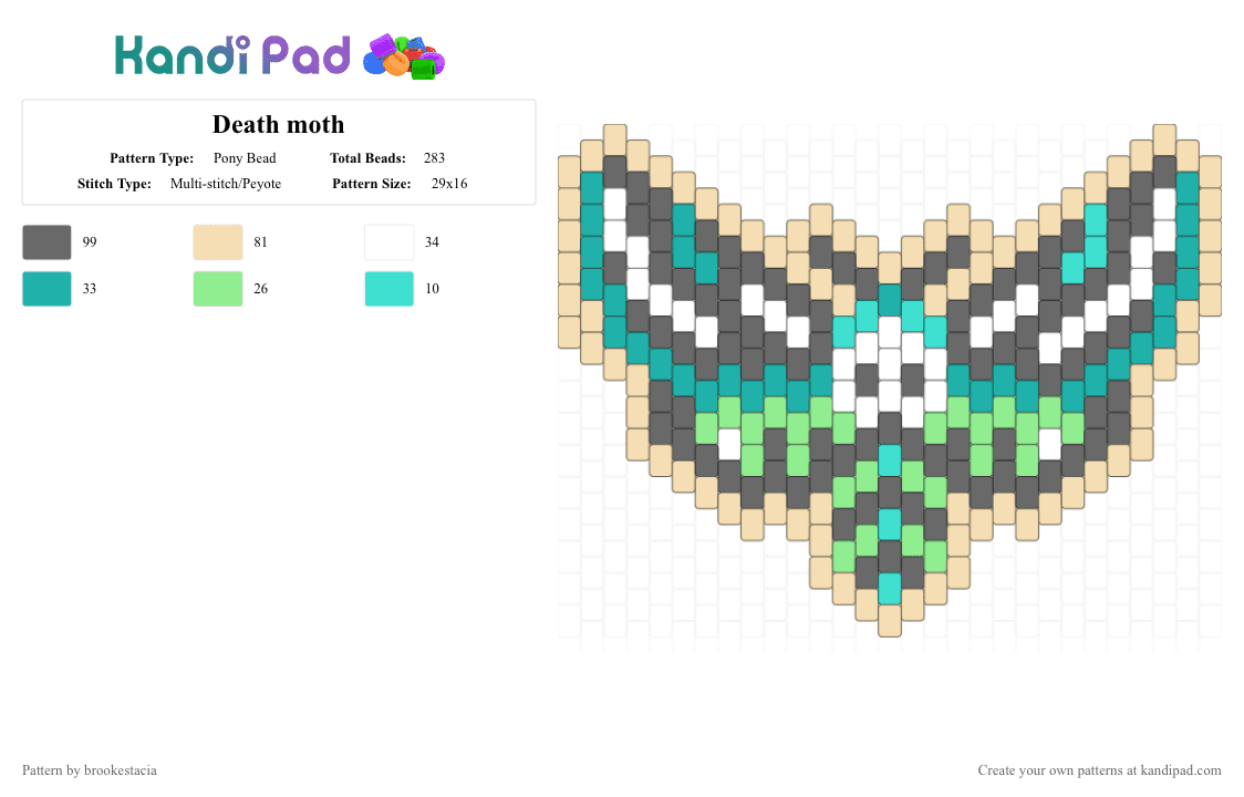 Death moth - Pony Bead Pattern by brookestacia on Kandi Pad - beige, death, death moth, gray, moth, pretty, teal