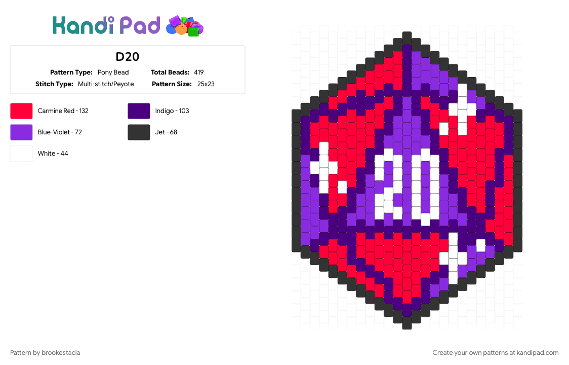 D20 - Pony Bead Pattern by brookestacia on Kandi Pad - purple, red