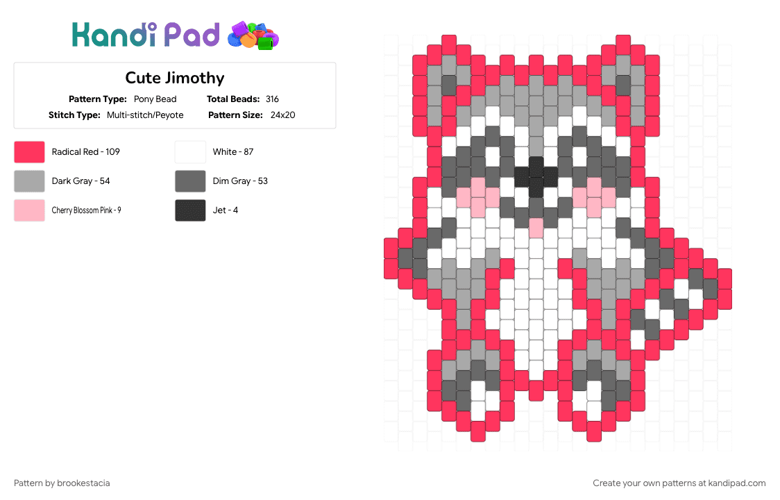 Cute Jimothy - Pony Bead Pattern by brookestacia on Kandi Pad - animal, beige, cute, gray, jimothy, raccoon, red