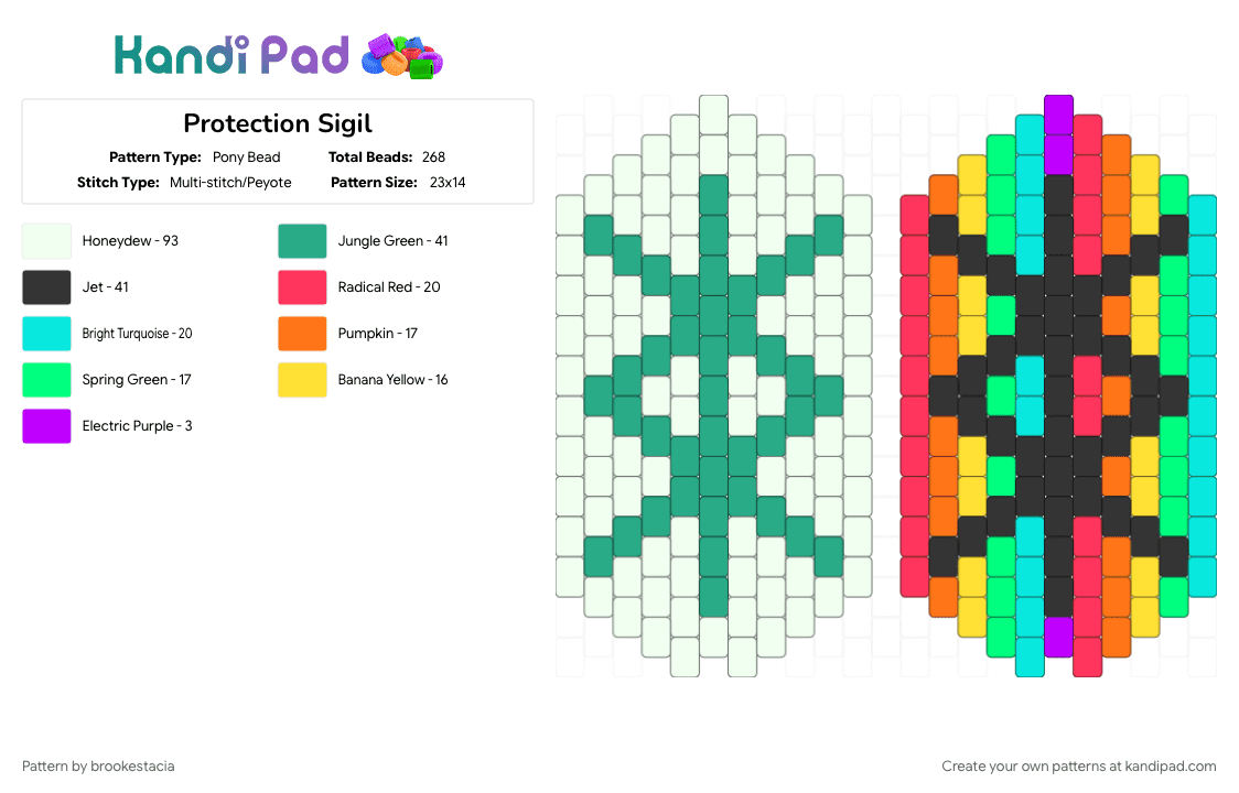 Protection Sigil - Pony Bead Pattern by brookestacia on Kandi Pad - protection, sigil, symbol, teal, white
