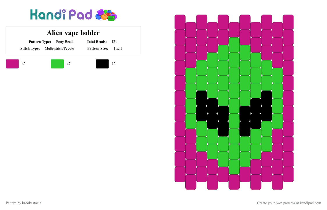 Alien vape holder - Pony Bead Pattern by brookestacia on Kandi Pad - pink,green