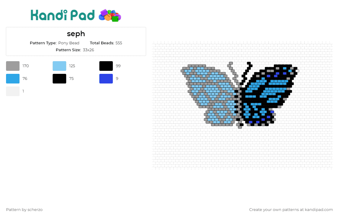 seph - Pony Bead Pattern by scherzo on Kandi Pad - butterfly