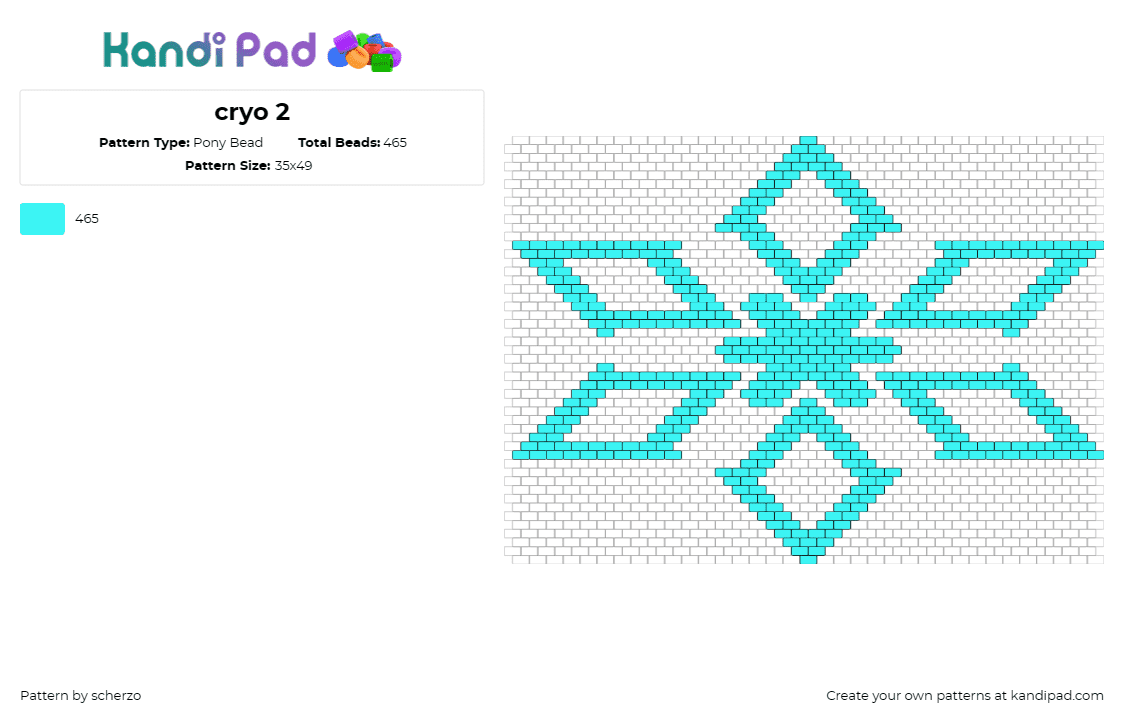 cryo 2 - Pony Bead Pattern by scherzo on Kandi Pad - snowflake,ice,winter,geometric,holiday,cold,light blue,aquamarine