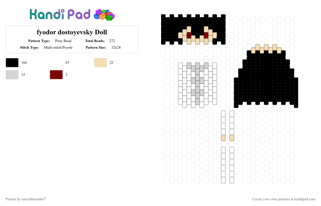 fyodor dostoyevsky Doll - Pony Bead Pattern by naiyathereader7 on Kandi Pad - beige, black, bsd, doll, fyodor, white
