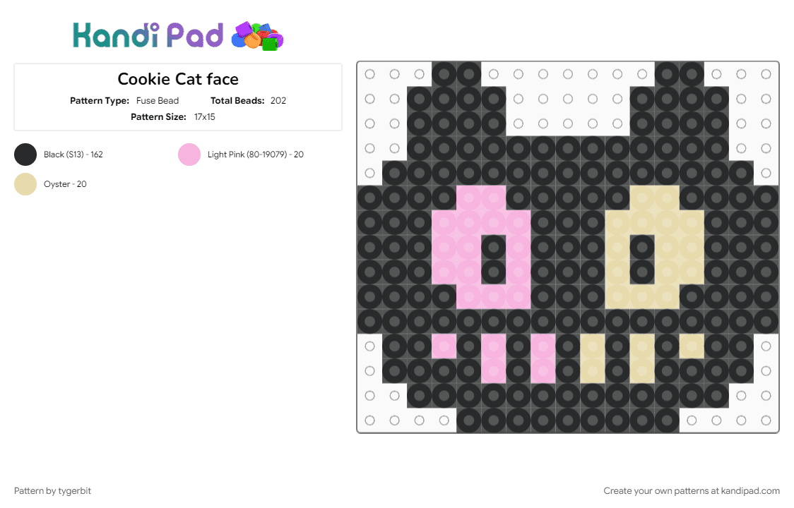 Cookie Cat face - Fuse Bead Pattern by tygerbit on Kandi Pad - beige, black, cartoon, cartoon network, cat, character, mascot, pink, steven universe, su
