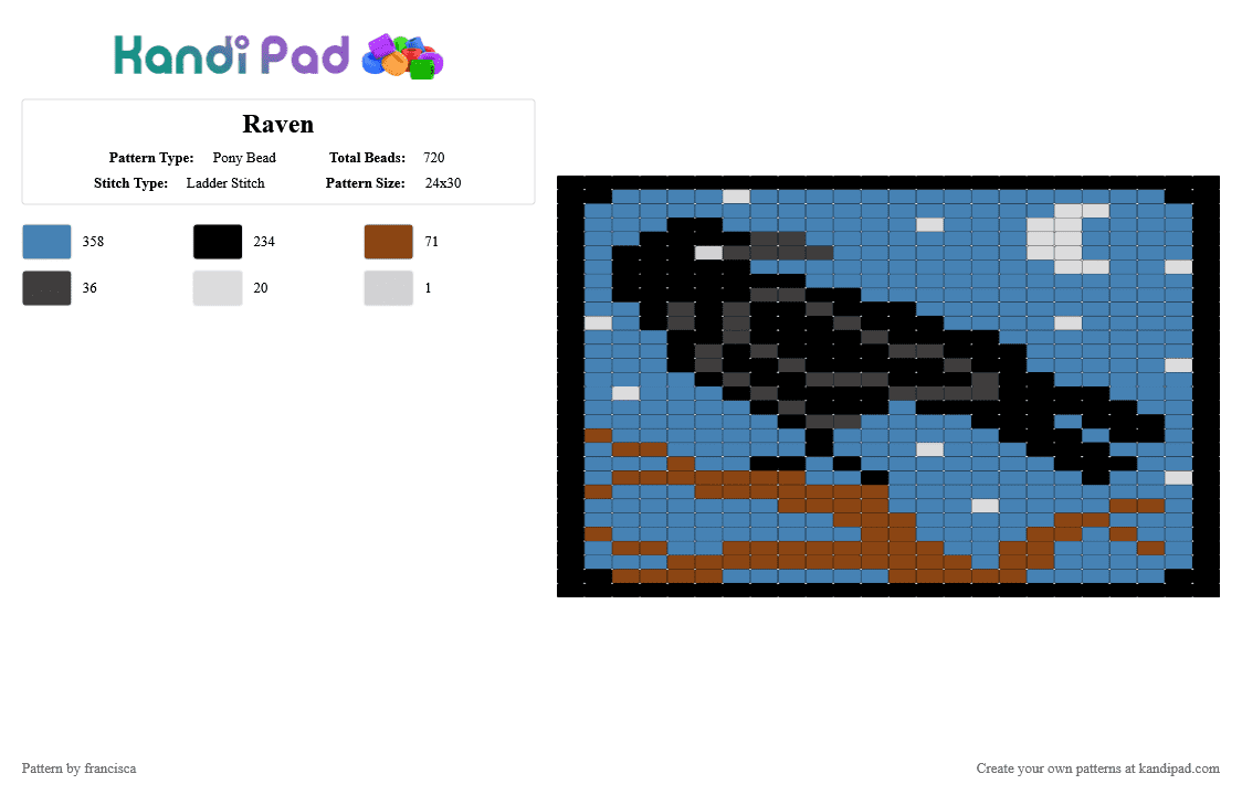 Raven - Pony Bead Pattern by francisca on Kandi Pad - blue, crow, night, raven