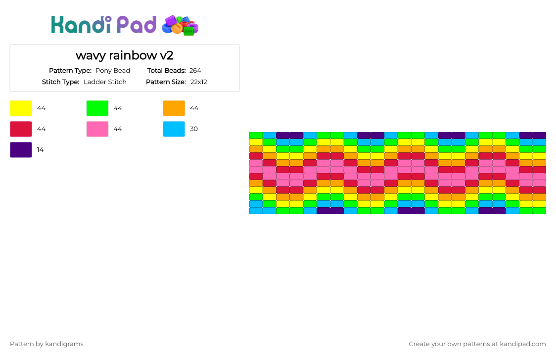 wavy rainbow v2 - Pony Bead Pattern by kandigrams on Kandi Pad - green,red,colorful