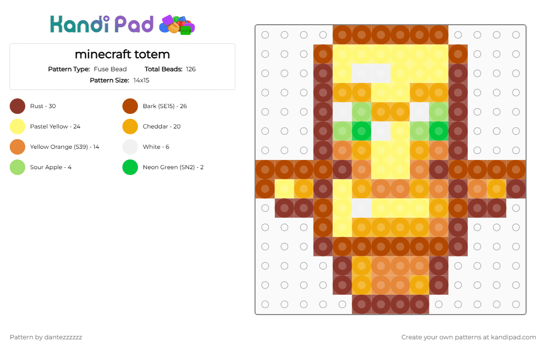 minecraft totem - Fuse Bead Pattern by dantezzzzzz on Kandi Pad - red,orange