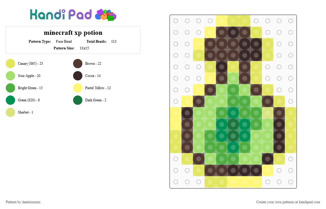 minecraft xp potion - Fuse Bead Pattern by dantezzzzzz on Kandi Pad - yellow,brown,green