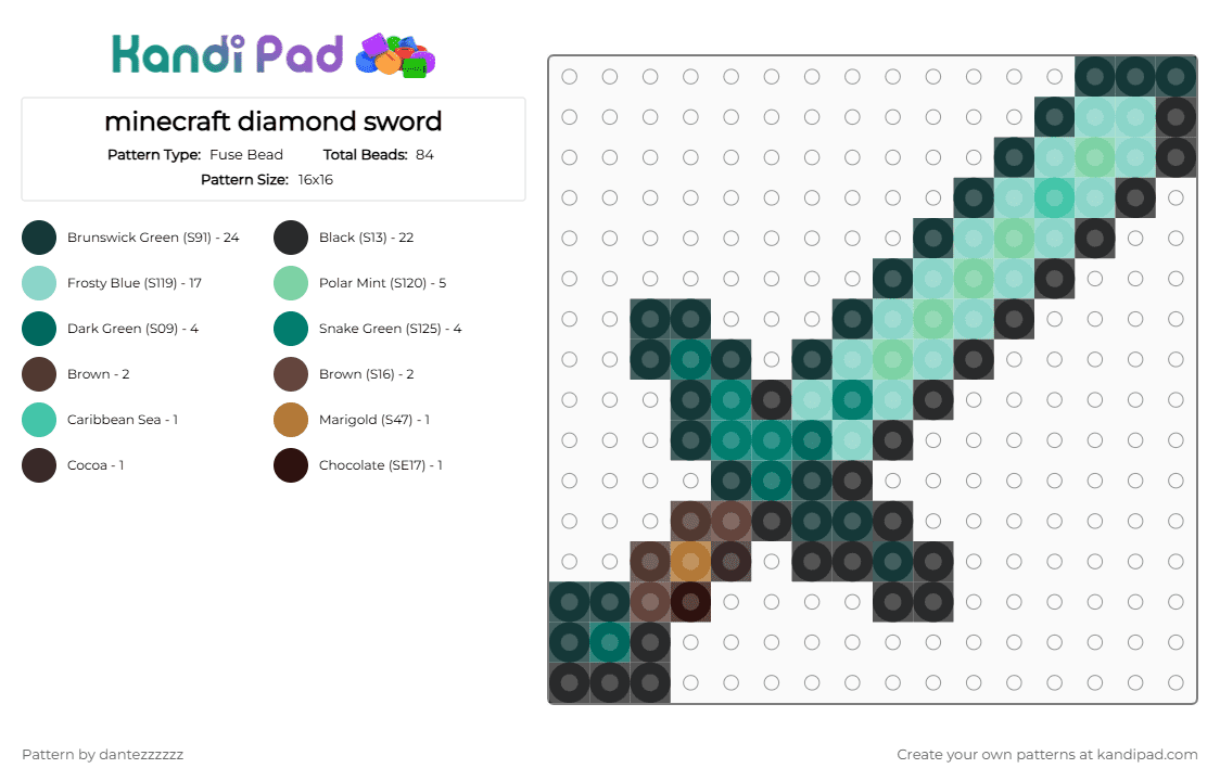 minecraft diamond sword - Fuse Bead Pattern by dantezzzzzz on Kandi Pad - black,light blue,teal
