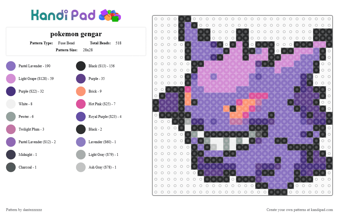 pokemon gengar - Fuse Bead Pattern by dantezzzzzz on Kandi Pad - blue,purple,pink