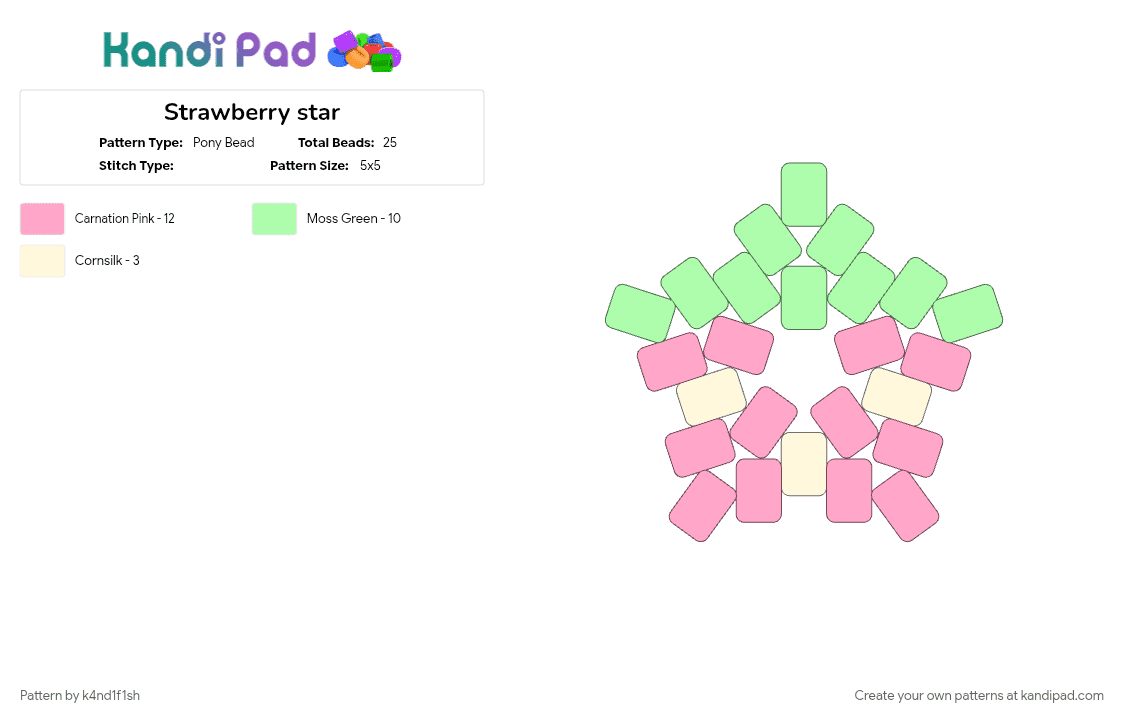 Strawberry star - Pony Bead Pattern by k4nd1f1sh on Kandi Pad - pink, teal