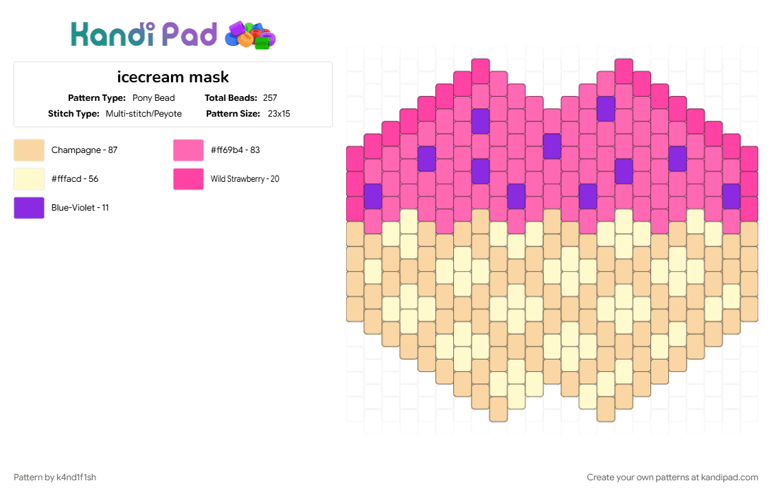 icecream mask - Pony Bead Pattern by k4nd1f1sh on Kandi Pad - beige, colorful, food dessert, mask, pink