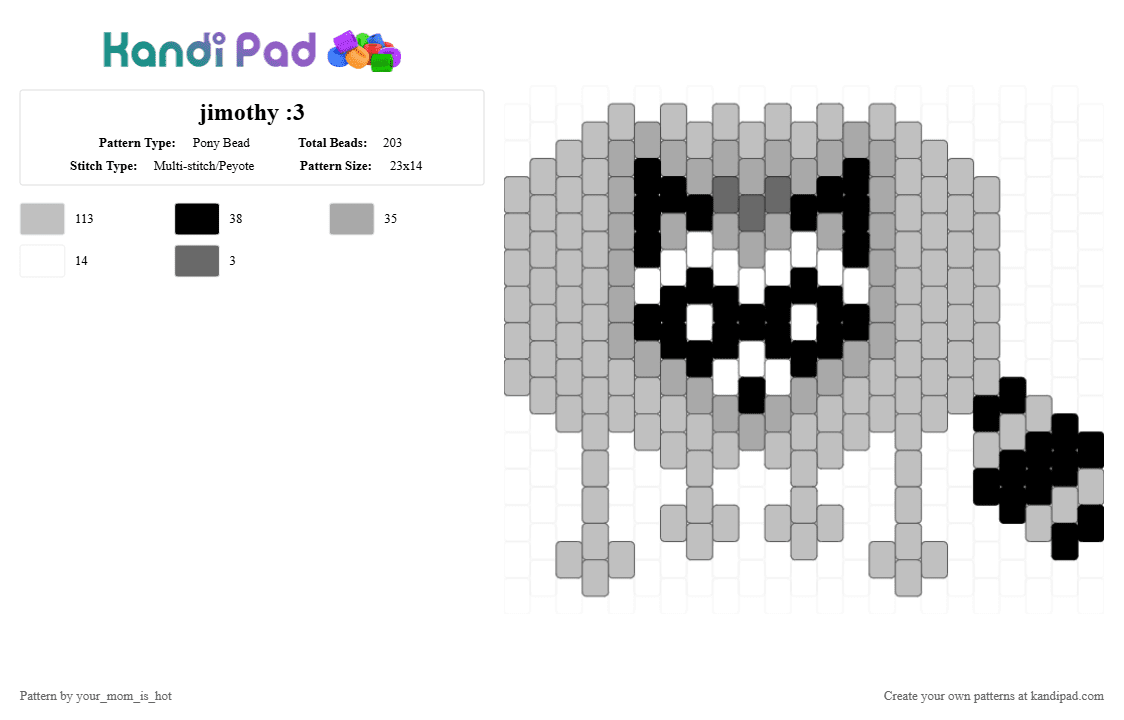 jimothy :3 - Pony Bead Pattern by your_mom_is_hot on Kandi Pad - animal, beige, charm, jimothy, racoon, seattle