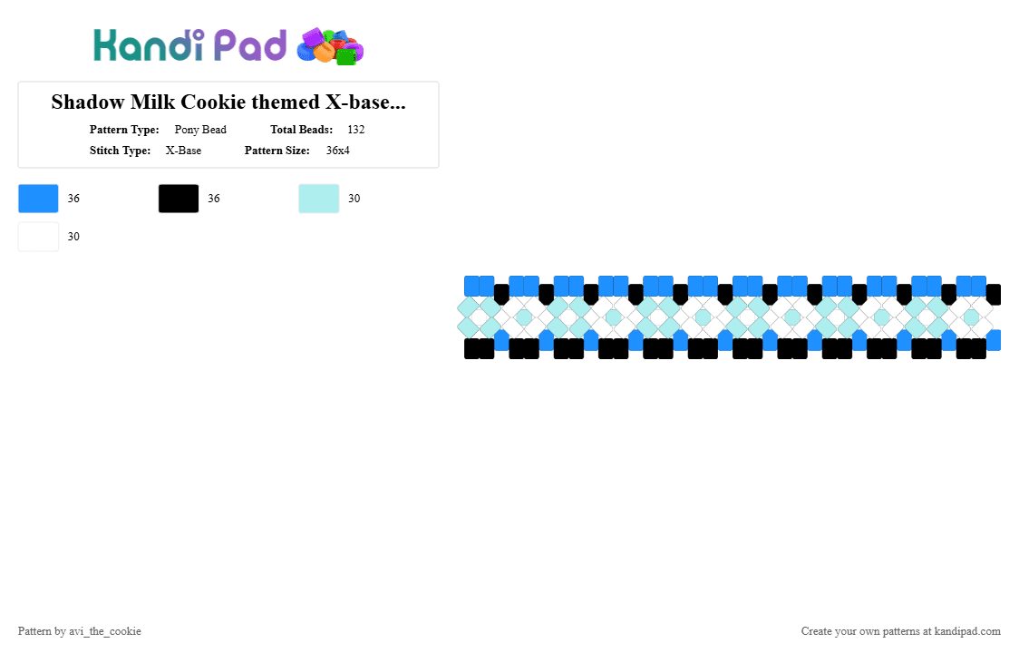 Shadow Milk Cookie themed X-base cuff - Pony Bead Pattern by avi_the_cookie on Kandi Pad - light blue, white