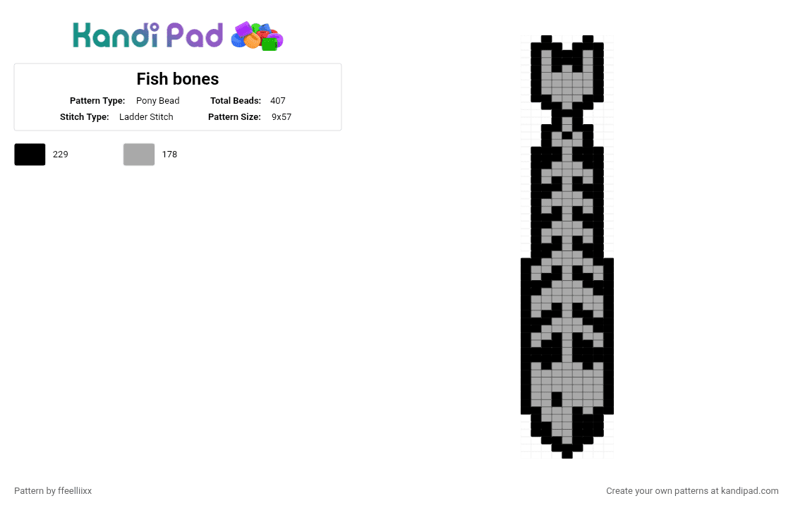 Fish bones - Pony Bead Pattern by ffeelliixx on Kandi Pad - black,beige
