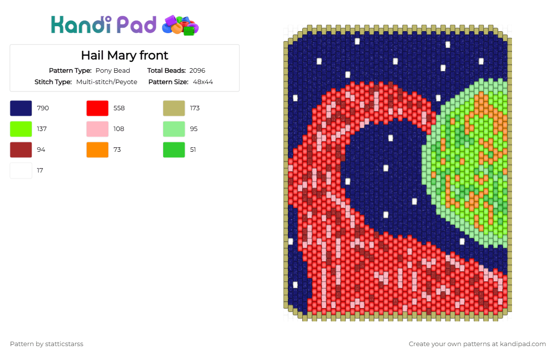 Hail Mary front - Pony Bead Pattern by statticstarss on Kandi Pad - purple, red